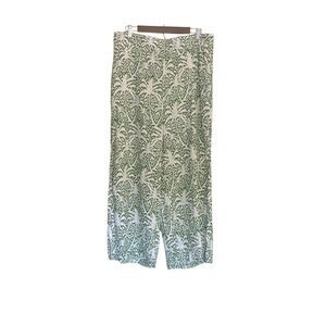 Panama Jack Womens XL Green White Palm Print Linen Blend Wide Leg Pants Tropical